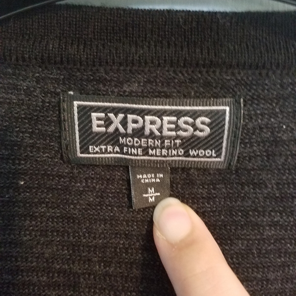 Express Black Marino Wool Sweater with Gray Stripe - Picture 3 of 3